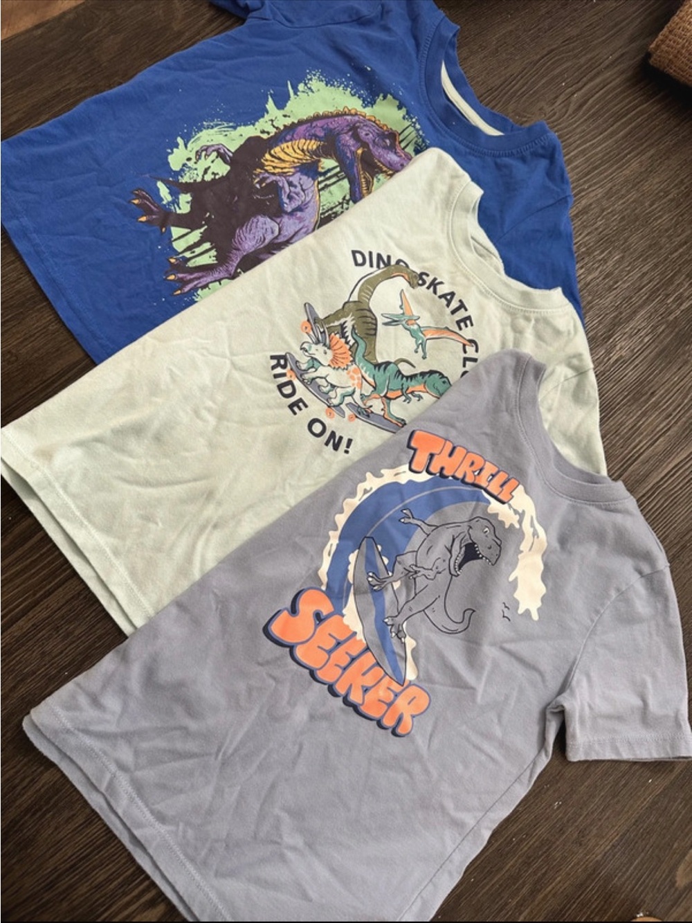 Kids Dino Graphic Tees Bundle - Blue, Light Green, Gray